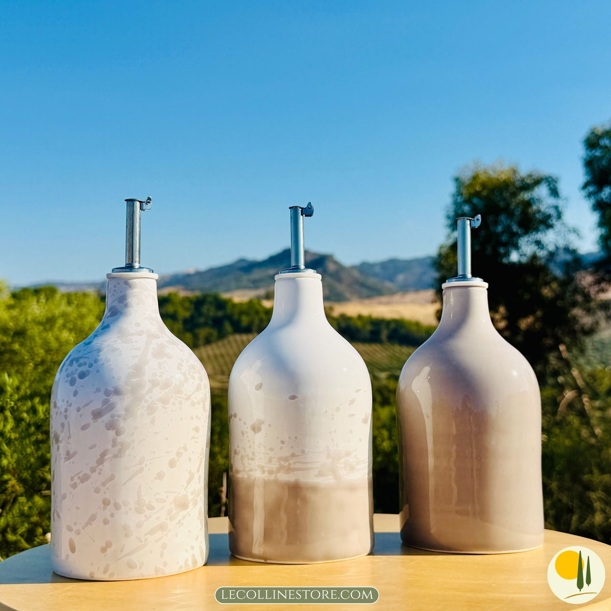 Wheelthrown Ceramic bottle for olive oil dispenser handmade in Italy