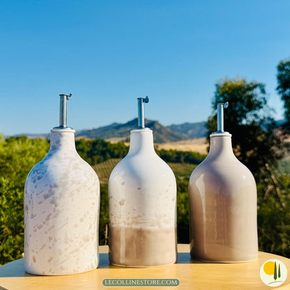 Wheelthrown Ceramic bottle for olive oil dispenser handmade in Italy