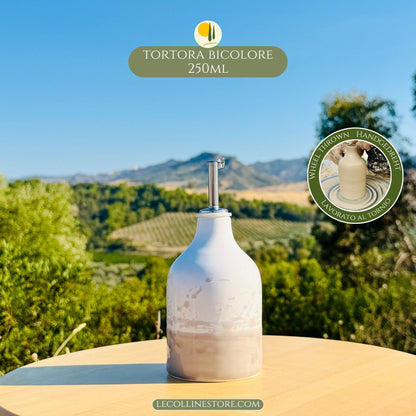 Wheelthrown Ceramic bottle for olive oil dispenser handmade in Italy