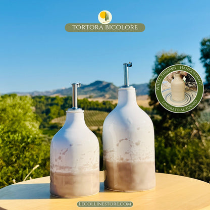 Wheelthrown Ceramic bottle for olive oil dispenser handmade in Italy