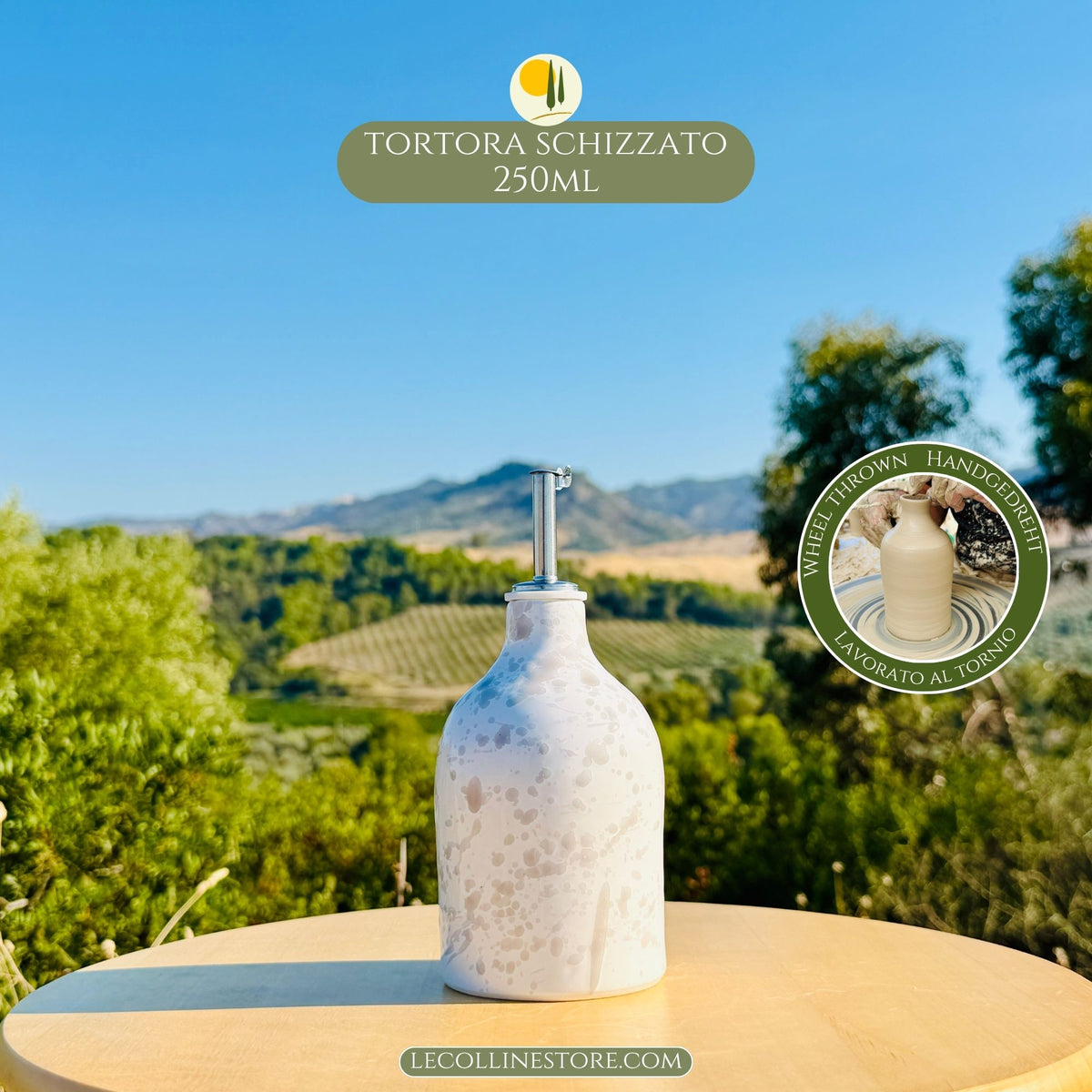 Wheelthrown Ceramic bottle for olive oil dispenser handmade in Italy