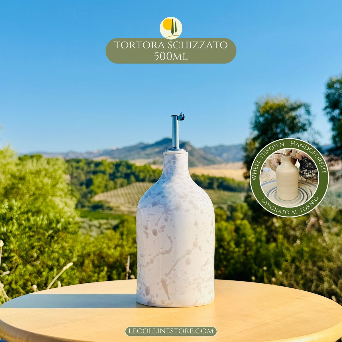 Wheelthrown Ceramic bottle for olive oil dispenser handmade in Italy