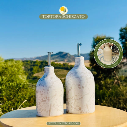 Wheelthrown Ceramic bottle for olive oil dispenser handmade in Italy