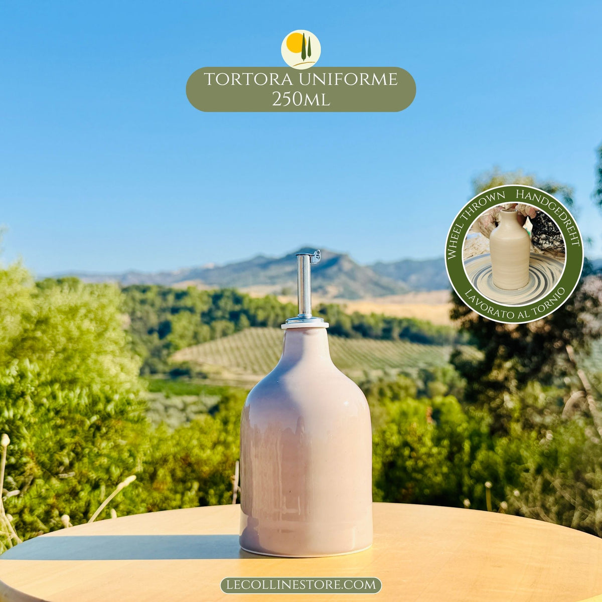 Wheelthrown Ceramic bottle for olive oil dispenser handmade in Italy