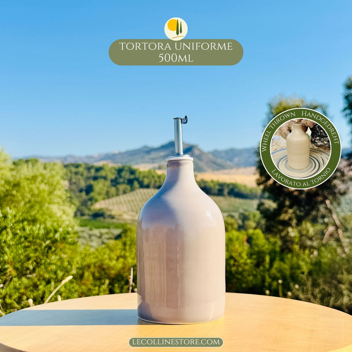 Wheelthrown Ceramic bottle for olive oil dispenser handmade in Italy