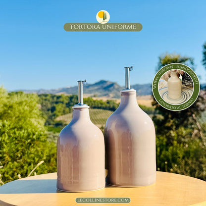 Wheelthrown Ceramic bottle for olive oil dispenser handmade in Italy
