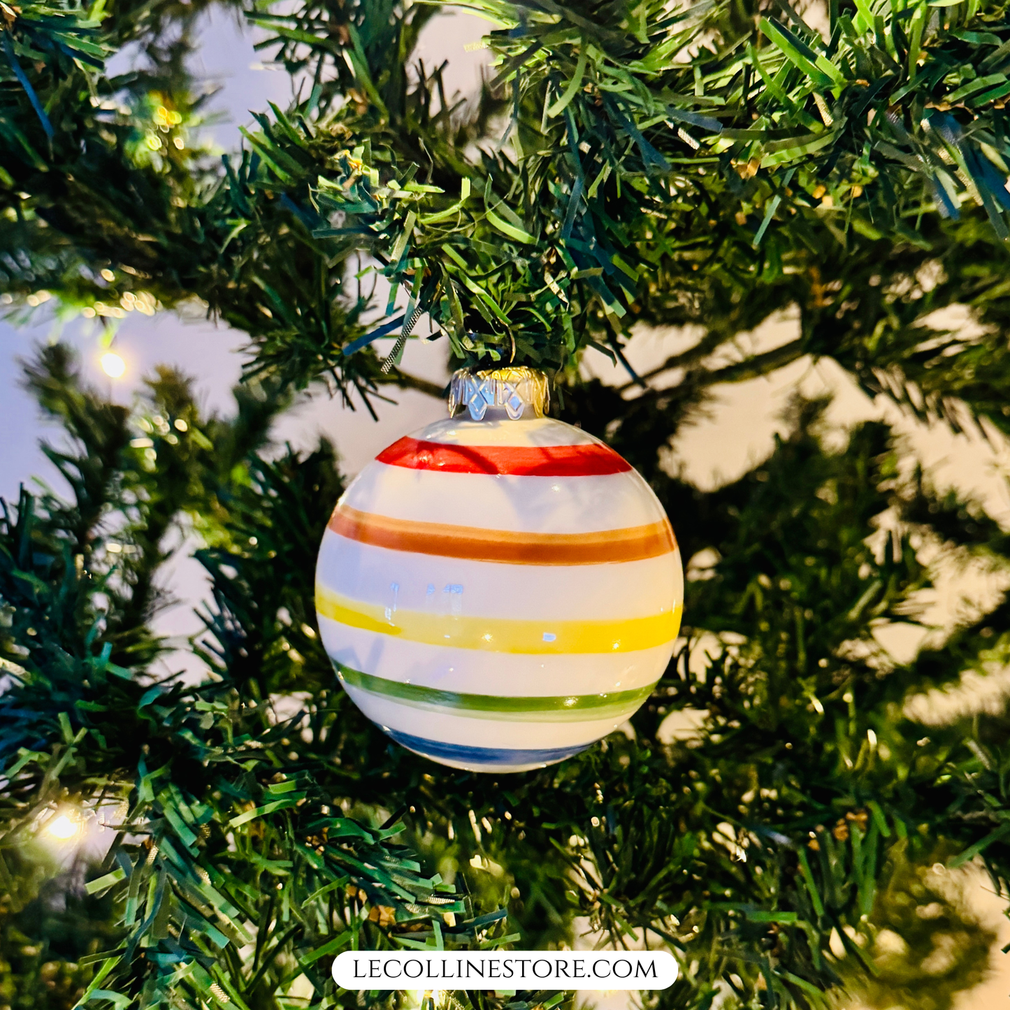 Keramik Weihnachtskugeln handbemalt mit bunten Linien "Vivace"