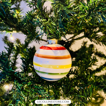Keramik Weihnachtskugeln handbemalt mit bunten Linien "Vivace"