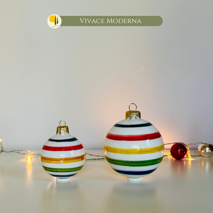 Keramik Weihnachtskugeln handbemalt mit bunten Linien "Vivace"