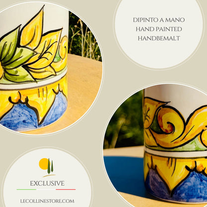EXCLUSIVE Keramikflasche Ölspender für Olivenöl handbemalt maiolica Decor