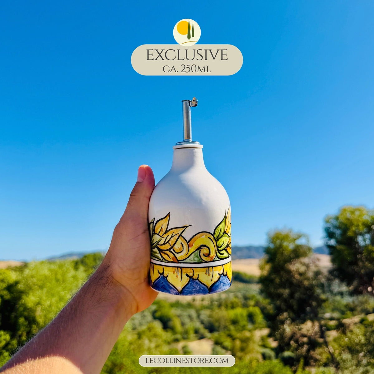 EXCLUSIVE Keramikflasche Ölspender für Olivenöl handbemalt maiolica Decor