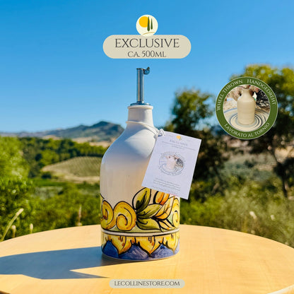 EXCLUSIVE Keramikflasche Ölspender für Olivenöl handbemalt maiolica Decor