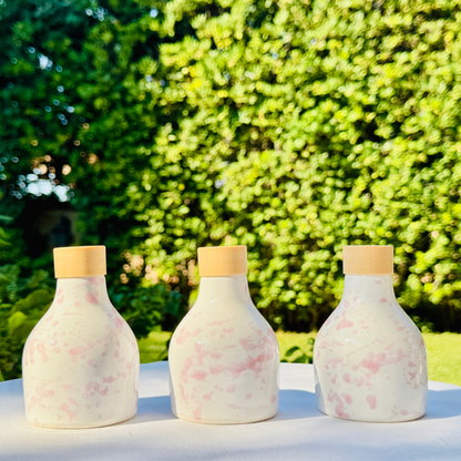 Keramikflasche Ölspender Ölflasche "Schizzata" Rosa 100 ml für Olivenöl handgemacht in Italien