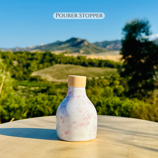 Keramikflasche Ölspender Ölflasche "Schizzata" Rosa 100 ml für Olivenöl handgemacht in Italien