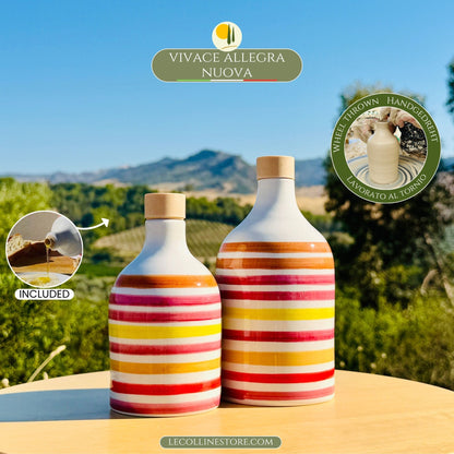 Colorful ceramic bottle oil dispenser for olive oil handmade in Italy
