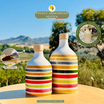 Colorful ceramic bottle oil dispenser for olive oil handmade in Italy