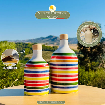 Colorful ceramic bottle oil dispenser for olive oil handmade in Italy