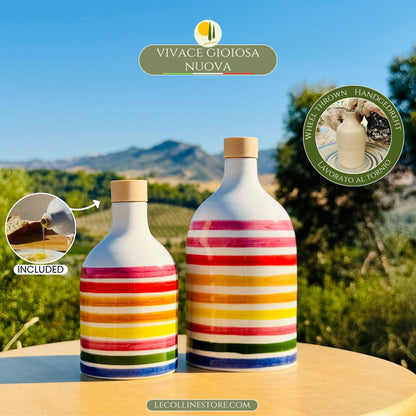 Colorful ceramic bottle oil dispenser for olive oil handmade in Italy