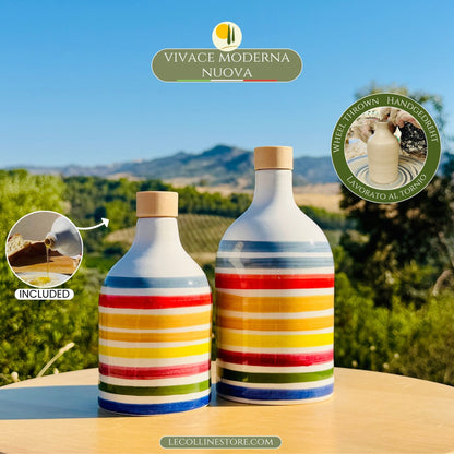 Colorful ceramic bottle oil dispenser for olive oil handmade in Italy