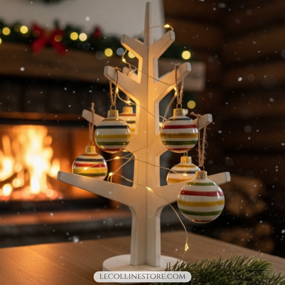 Keramik Weihnachtskugeln handbemalt mit bunten Linien "Vivace"