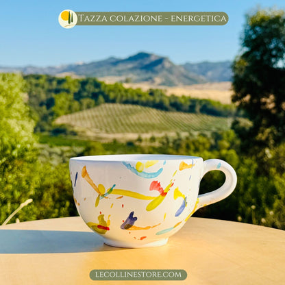 Bunte Keramik Tasse - Großer Cappuccino Tasse - Handgemacht aus Italien - Le Colline