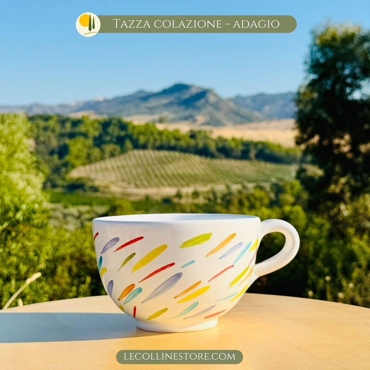 Bunte Keramik Tasse - Großer Cappuccino Tasse - Handgemacht aus Italien - Le Colline