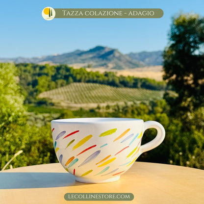 Bunte Keramik Tasse - Großer Cappuccino Tasse - Handgemacht aus Italien - Le Colline