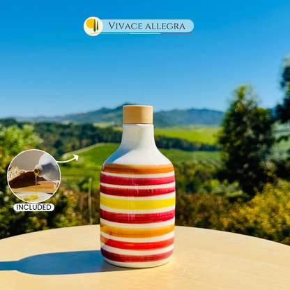 Bunte Keramikflasche Ölspender für Olivenöl handgemacht in Italien