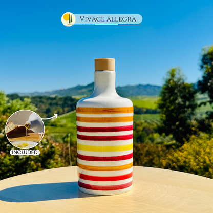 Bunte Keramikflasche Ölspender für Olivenöl handgemacht in Italien
