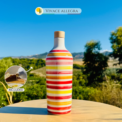 Bunte Keramikflasche Ölspender für Olivenöl handgemacht in Italien "Elegante"