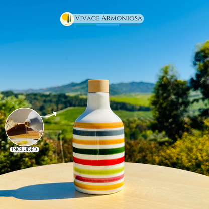 Bunte Keramikflasche Ölspender für Olivenöl handgemacht in Italien