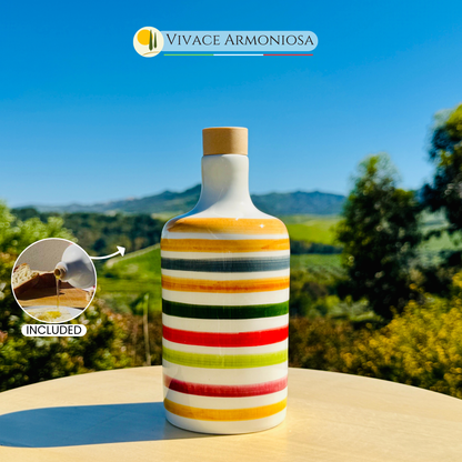 Bunte Keramikflasche Ölspender für Olivenöl handgemacht in Italien