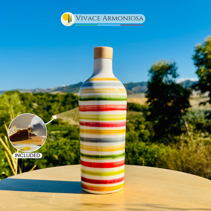 Bunte Keramikflasche Ölspender für Olivenöl handgemacht in Italien "Elegante"