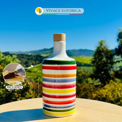 Bunte Keramikflasche Ölspender für Olivenöl handgemacht in Italien