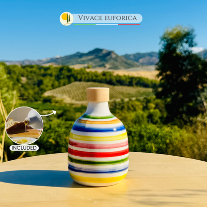 Bunte Keramikflasche Ölspender für Olivenöl handgemacht in Italien "Elegante"