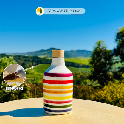 Bunte Keramikflasche Ölspender für Olivenöl handgemacht in Italien