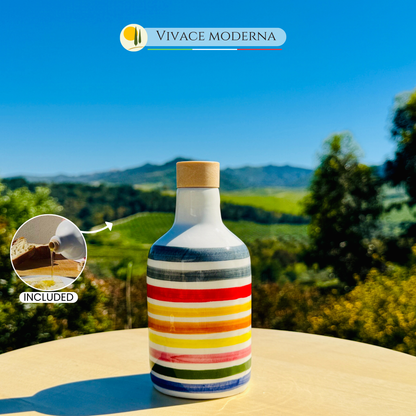 Bunte Keramikflasche Ölspender für Olivenöl handgemacht in Italien