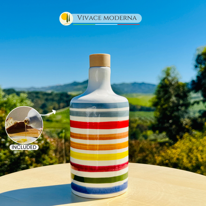 Bunte Keramikflasche Ölspender für Olivenöl handgemacht in Italien