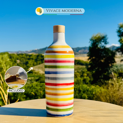 Bunte Keramikflasche Ölspender für Olivenöl handgemacht in Italien