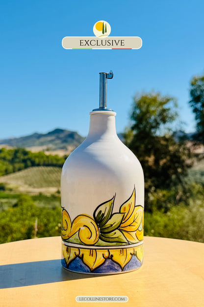 EXCLUSIVE Ceramic bottle Oil dispenser handpainted maiolica decor