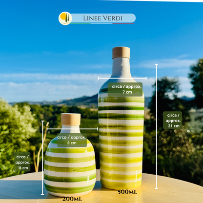 Le Colline – "Linee Verdi Elegante" Keramik Ölflasche mit Ausgießer | Handbemalter Ölspender Italienisches Design | Grüne Linien