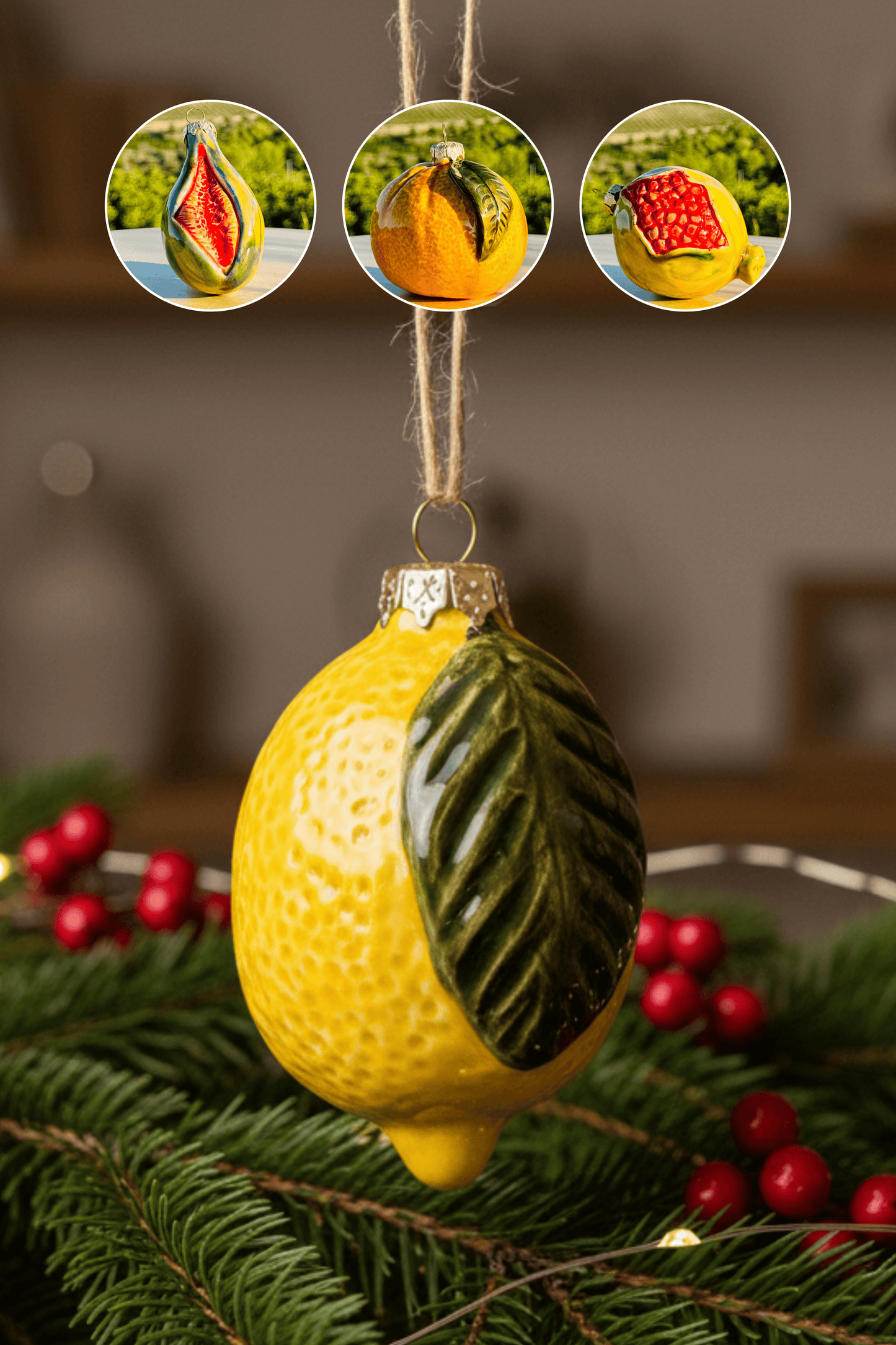 Keramik Früchte Handbemaltes Obst - Weihnachtsanhänger