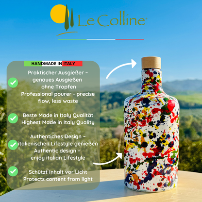 Oil can oil bottle ceramic bottle "Arlecchino" oil dispenser for olive oil and vinegar handmade in Italy