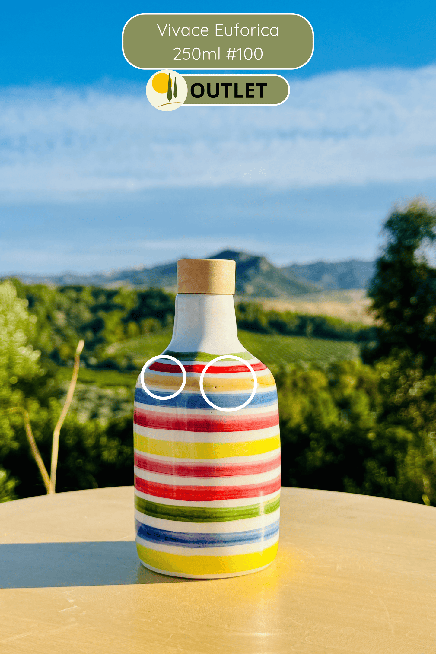 OUTLET B-WARE Dispenser per olio in bottiglia di ceramica colorata "Vivace" per olio d'oliva fatto a mano in Italia