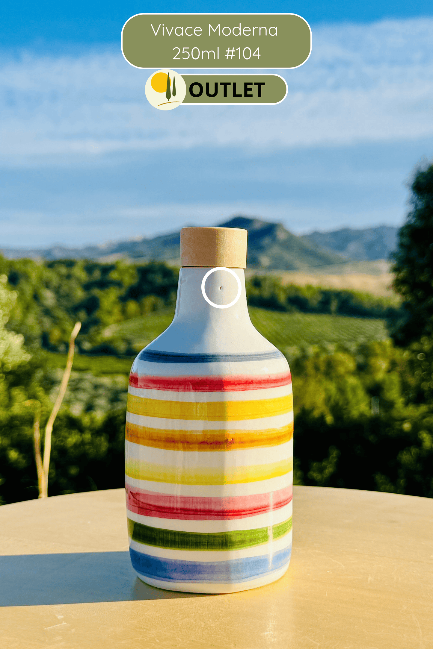 OUTLET B-WARE Dispenser per olio in bottiglia di ceramica colorata "Vivace" per olio d'oliva fatto a mano in Italia