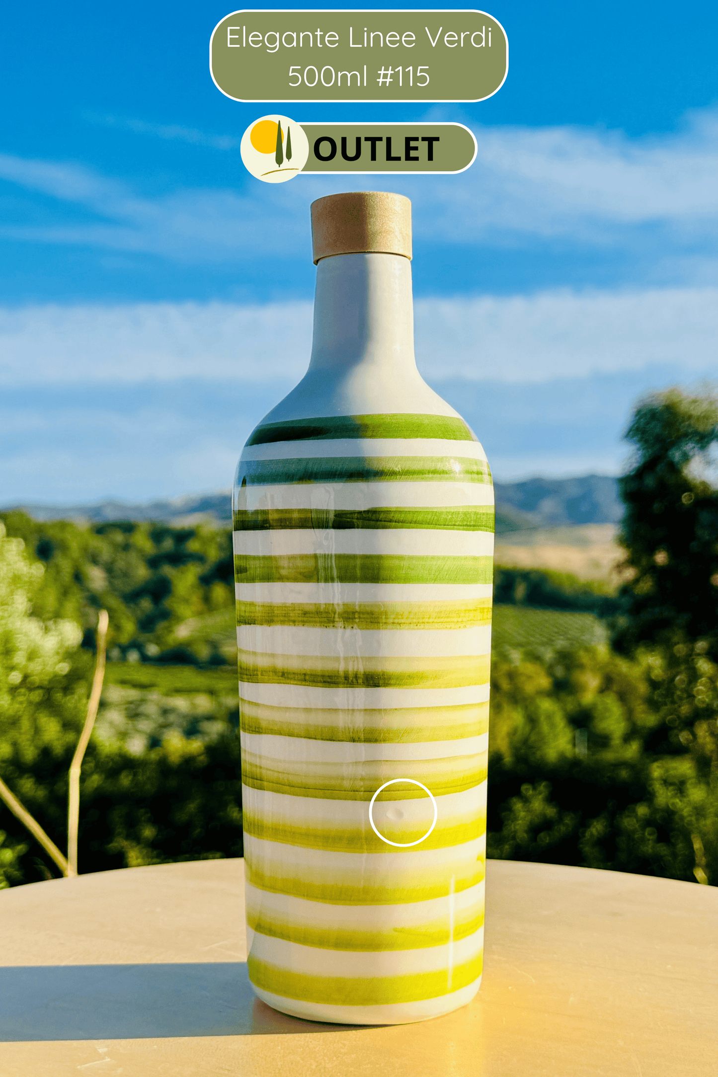 Le Colline OUTLET – "Linee Verdi Elegante" Keramik Ölflasche mit Ausgießer | Handbemalter Ölspender Italienisches Design | Grüne Linien