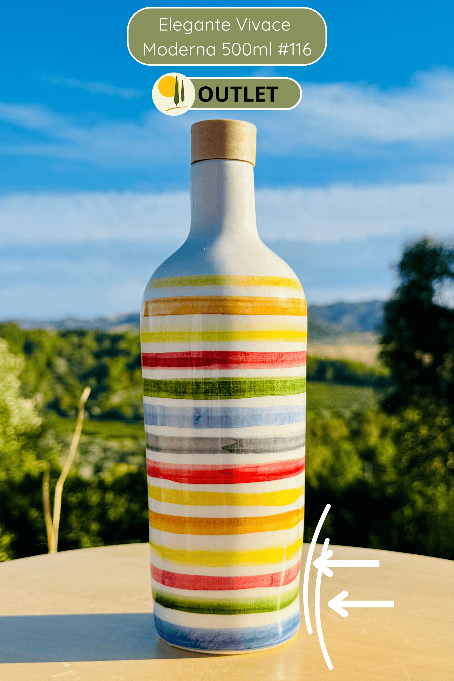 OUTLET - Bunte Keramikflasche Ölspender für Olivenöl handgemacht in Italien "Elegante"