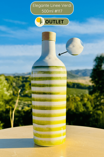 Le Colline OUTLET – "Linee Verdi Elegante" Keramik Ölflasche mit Ausgießer | Handbemalter Ölspender Italienisches Design | Grüne Linien