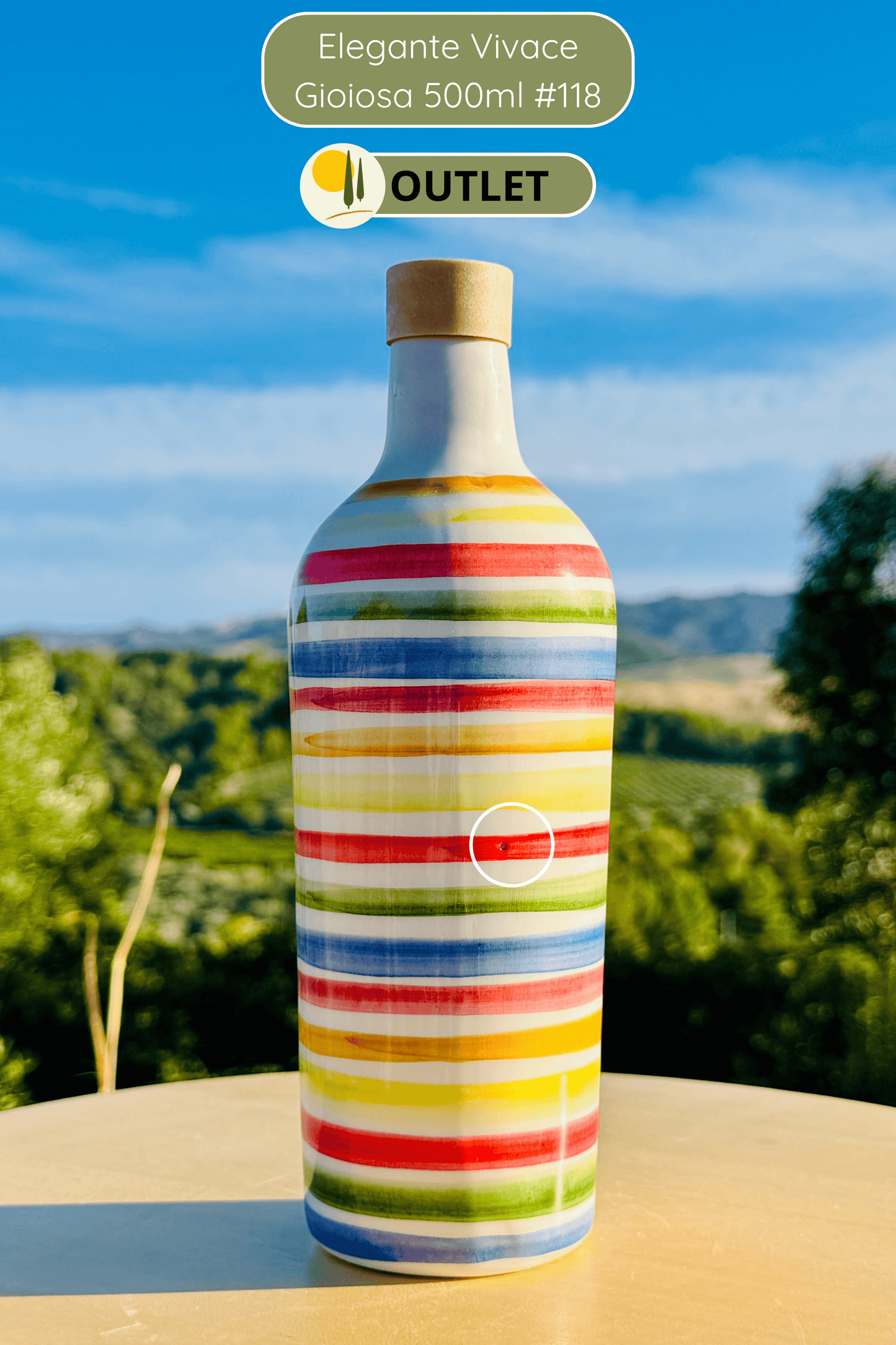 OUTLET - Bunte Keramikflasche Ölspender für Olivenöl handgemacht in Italien "Elegante"