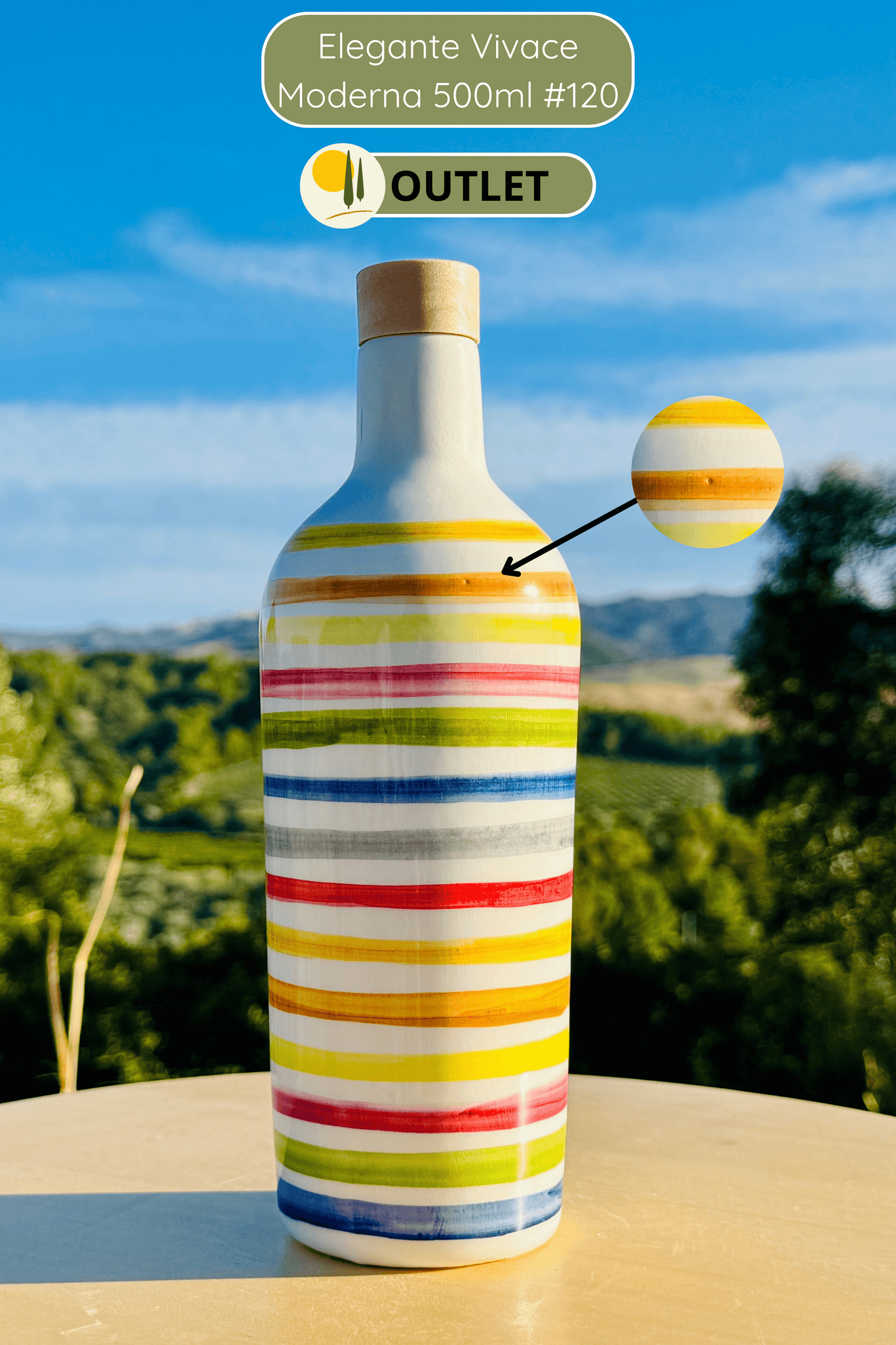 OUTLET - Bunte Keramikflasche Ölspender für Olivenöl handgemacht in Italien "Elegante"